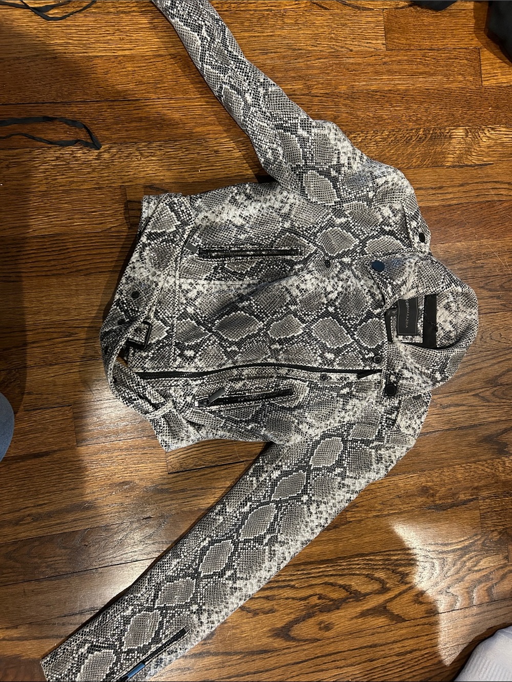 BCBGMaxAzria Snake-Print Leather Moto Jacket - Black & Gray